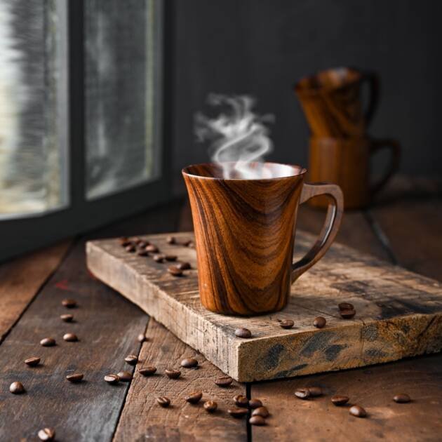 Handcrafted Wooden Coffee Mug – Large, Set of 2