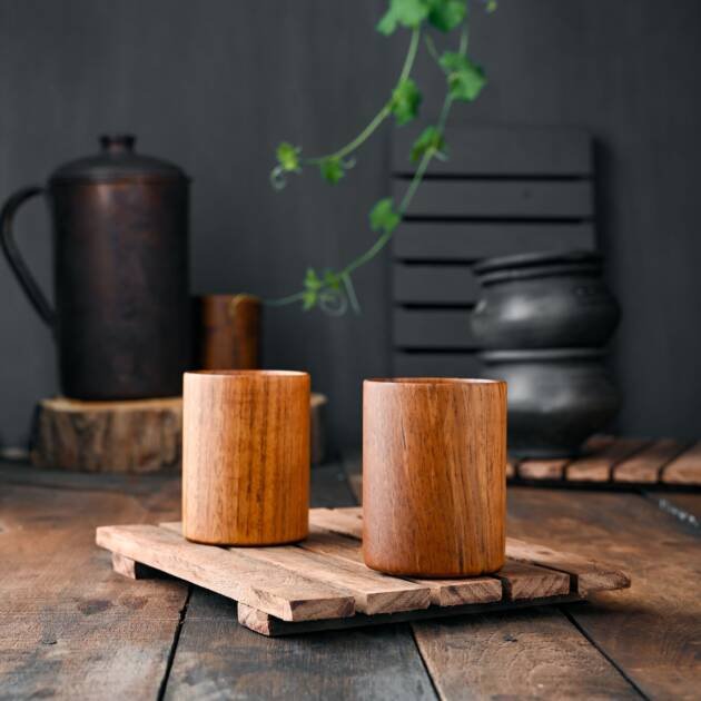 Handcrafted Wooden Water Glass – Set of 6