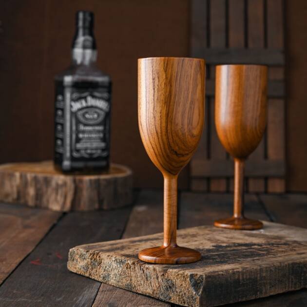 Handcrafted Wooden Wine Glass – 150 ml, Set of 2